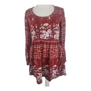 Band of Gypsies Floral Fit & Flare Rayon Long Sleeve Dress Women's Small